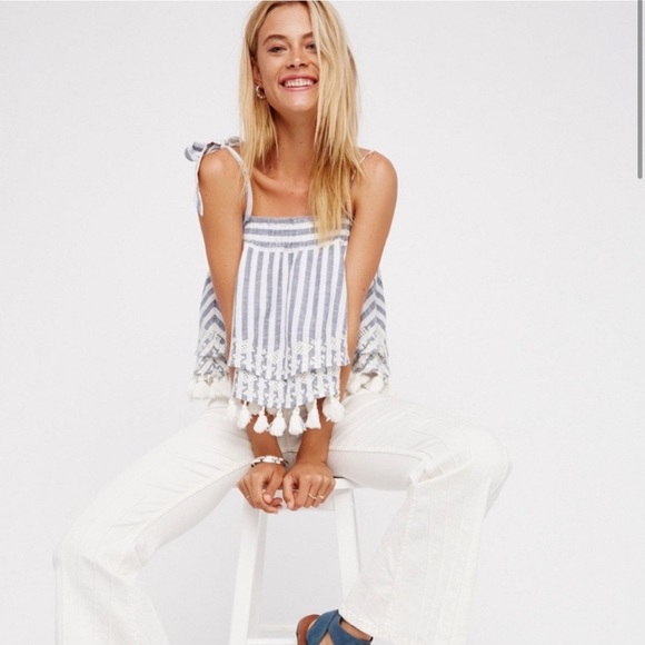 Embroidered striped tassel tank top - Picture 2 of 7